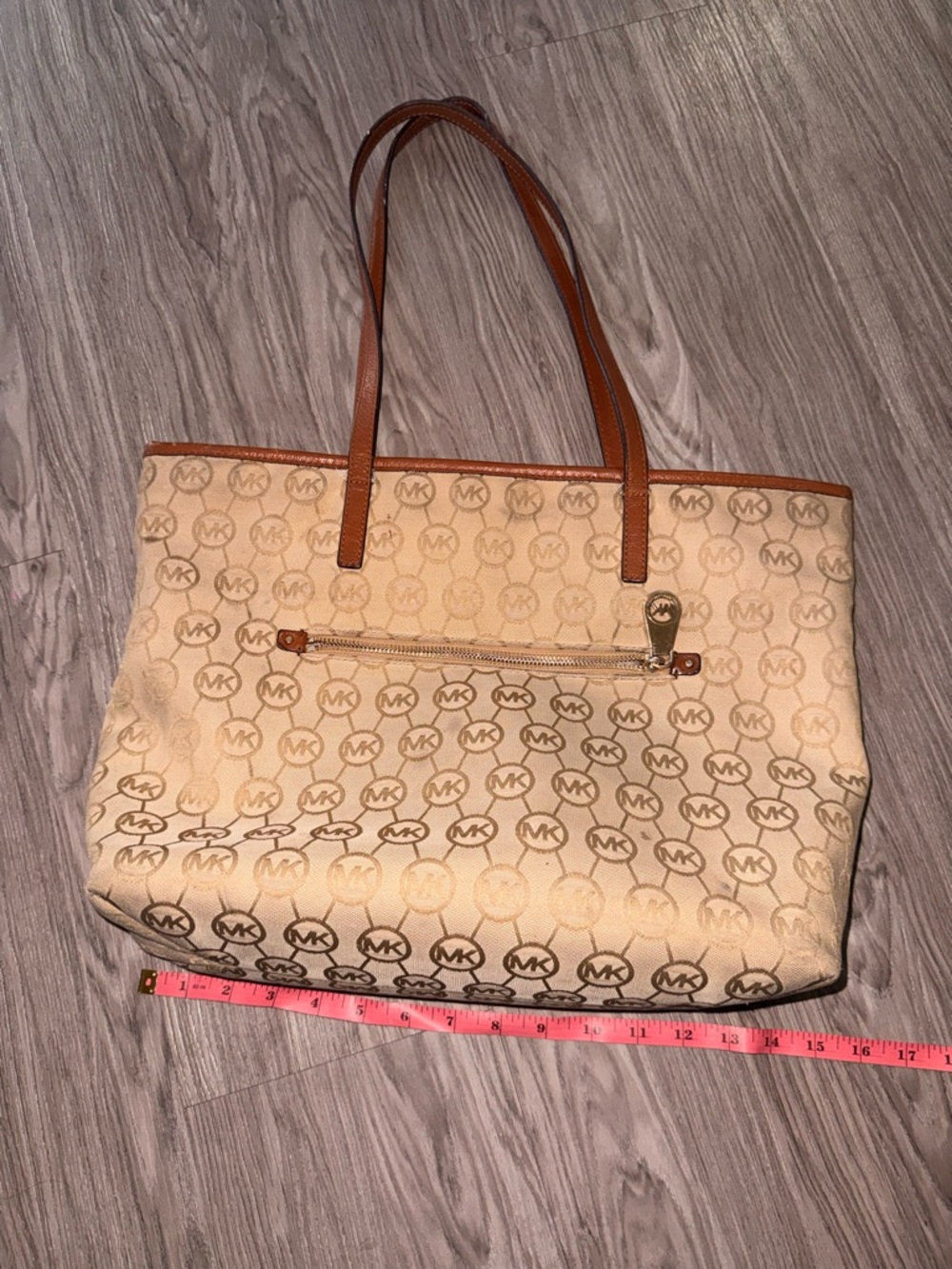 Michael Kors Tan Logo Canvas Tote with Brown Leather Handles - Picture 7 of 8
